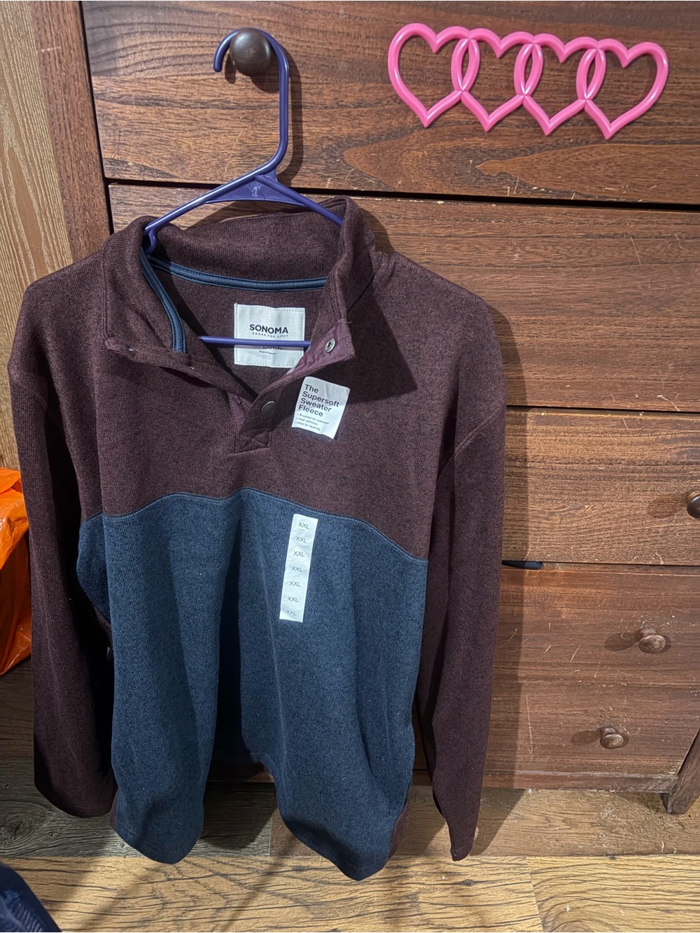 SONOMA Men's Brown and Gray Two-Tone Quarter-Snap Crewneck Sweater